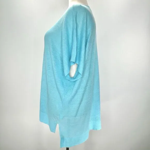 Eileen Fisher Top Women's XL Aqua Blue Knit Boho Lagenlook Linen Beach Tunic NWT - Picture 4 of 9